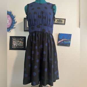 Corey Lynn Calter Blue and Black Polka Dot Dress